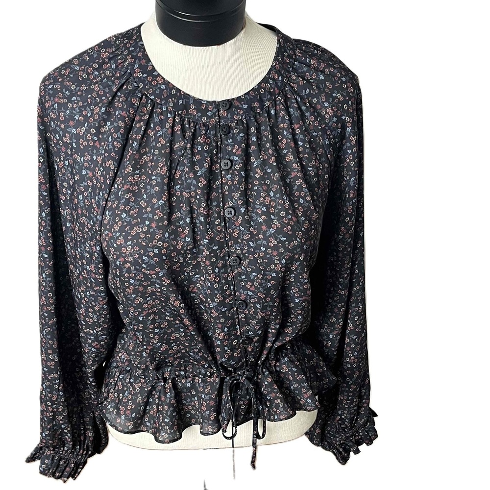 OUTERKNOWN‎ Poet Blouse in Indigo Mariquita Ruffle Cuffs Basic Blouse Sz M